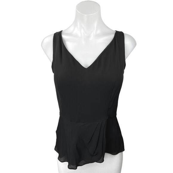 Theory Jinelle Black Sleeveless 100% Silk V-neck Peplum Blouse Tank Top Size S - Picture 3 of 7